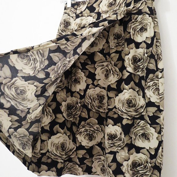 Vintage Faux Wrap Mini Skirt Pencil Rose Print 24" - Picture 4 of 7
